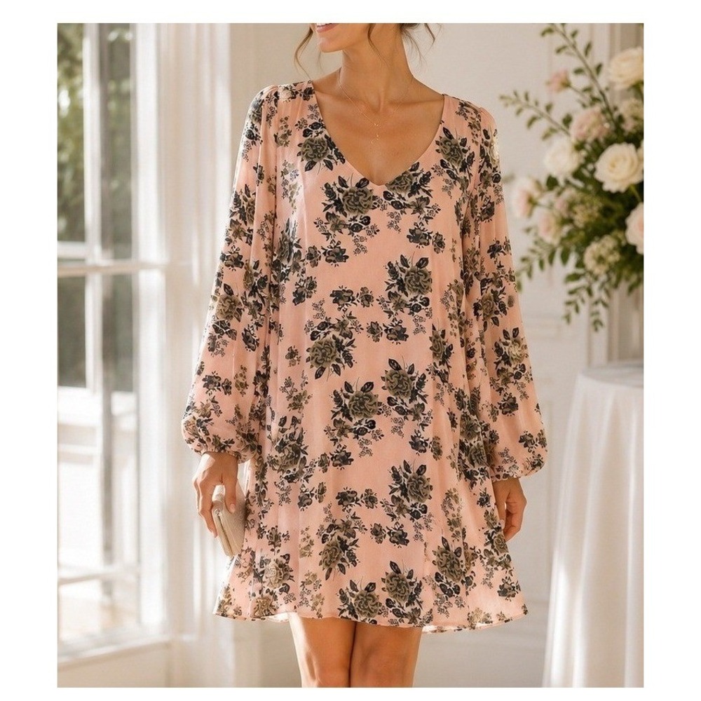 entro Women Dress M Pink Floral Loose A Line Swing Boho Cottagecore Feminine NWT
